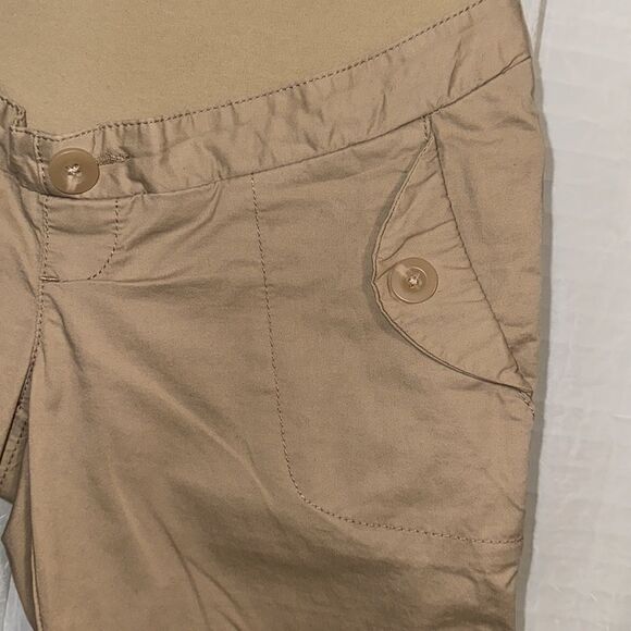 ON XS Full Panel Waist Tan Cotton Maternity Stretch Bermuda Shorts - Picture 6 of 12